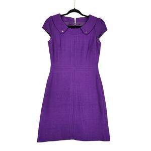 Hobbs London Womens Sheath Dress Size 10 Purple Cap Sleeves Wool Blend Pin Up